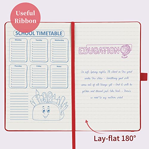 Ruled Notebook/Journal - Classic Lined Journal/Notebook, 5.3'' x 8.26'', Hardcover with Thick Paper, Banded + Pen Holder +Inner Pocket - Red - color: Red, size: Ruled