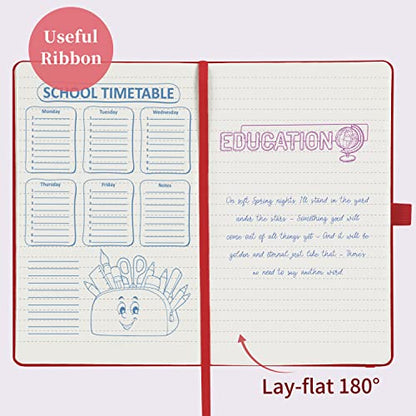 Ruled Notebook/Journal - Classic Lined Journal/Notebook, 5.3'' x 8.26'', Hardcover with Thick Paper, Banded + Pen Holder +Inner Pocket - Red - color: Red, size: Ruled