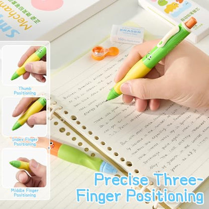8 Pack 2.0mm HB Kids Mechanical Pencils, Break-Resistant Thick Lead | Non-slip grip & smile design. Includes 96 #2 lead refills, sharpener & eraser, great for kids handwriting & school use.