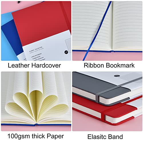 Coopay 3 Pack B5 Journal Notebooks Classic Ruled Notebooks Hardcover Lined Journals for Office Home School Business Writing Note Taking, 10.2 x 7.5 inch, 100GSM Thick Paper, 160 Pages (Gray/Blue/Red) - color: Gray/Blue/Red