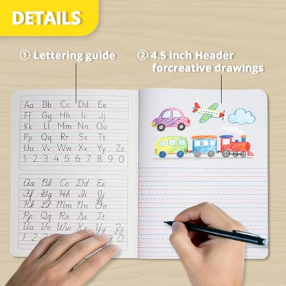 ONAVIA Primary Composition Notebook K-2, Primary Ruled Journal with Picture Space, 9-3/4 x 7-1/2, Bulk Marble Notebooks for School, Kids, Kindergarten Draw and White Story Journals, 4 Pack | 100 ct, 9.75 x 7.5 in, Primary Journal Grades K-2, Picture Space