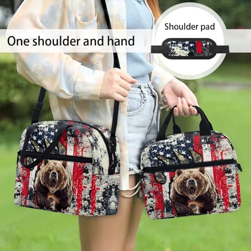 USA Flag Bear 3 in 1 School Backpack, 3PCS Kids Bookbag Set Large Capacity 17 Inch Student Backpack with Lunch Box and Pencil Case - color: Usa Flag Bear