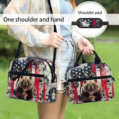 USA Flag Bear 3 in 1 School Backpack, 3PCS Kids Bookbag Set Large Capacity 17 Inch Student Backpack with Lunch Box and Pencil Case - color: Usa Flag Bear