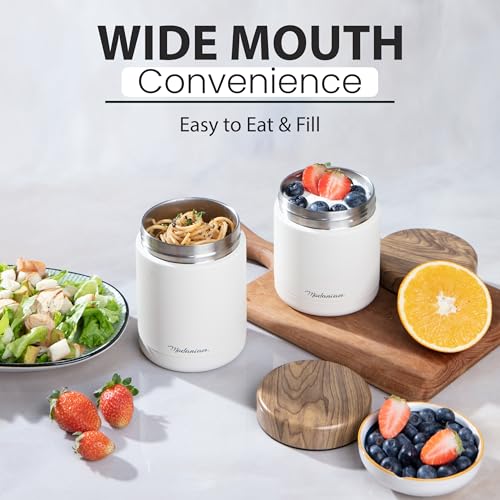Stainless Steel Insulated FoodJar Set of 2 (16oz + 12oz) | Wide Mouth | Soup Thermo for Hot Food Lunch Container | Thermal LunchBox | Insulated Soup Bowl | Hot and Cold Lunch Box for Adults | Vanilla - color: Vanilla (Off white)