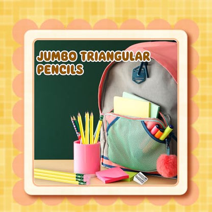 60 Pcs Fat Pencils Bulk Jumbo First Pencil with 6 Pcs Sharpeners Thick Large Triangle Pencils with Erasers for Kids Beginners Preschoolers School Office Supplies