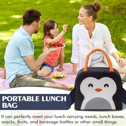 Lunch Bags Tote Cooler Bag Insulated Reusable Lunch Tote Bags Cartoon Portable Lunch Box Bag for Work Office Picnic Beach (Navy Blue Penguin) - color: Navy Blue Penguin