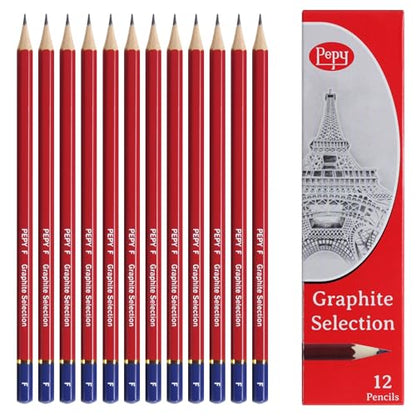 Pepy Graphite Professional Drawing Pencils - Set of 12 F Pre-Sharpened Black Lead Pencils; Perfect for Drawing, Sketching and Shading, Graphic and Fine Art - style: Set of 12 - F