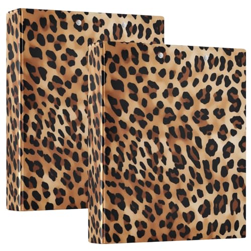 Emelivor Funny Yellow Leopard Print 3 Ring Binder 1.5 Inch Rings View Binders Holds 200 Sheets 2 Inch Binder for Letter Size Paper Binder Organizer for Home School Office Supply, 2 Pack - color: Funny Yellow Leopard Print