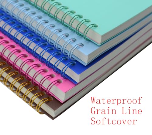 Yansanido Spiral Notebook, 5 Pcs A5 Waterproof Softcover 8mm Ruled 80 Sheets/160 Pages Journals for Study and Notes (light)