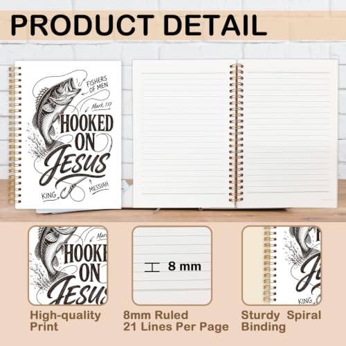 Christian Fishing Spiral Notebook for Women Men 5.5x8.3 Inch | Fishers of Men Mark 1:17 Bible Verse Religious Notebook Journal,Christian Fishermen Gifts for Women Men - color: Christian Fisherman white