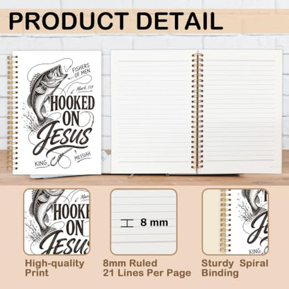 Christian Fishing Spiral Notebook for Women Men 5.5x8.3 Inch | Fishers of Men Mark 1:17 Bible Verse Religious Notebook Journal,Christian Fishermen Gifts for Women Men - color: Christian Fisherman white