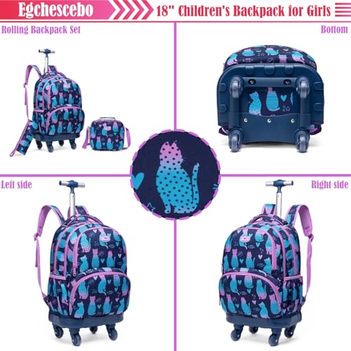Kids Rolling Backpack for Girls Cats Suitcases Trolley Roller Luggage Backpacks with 360° Rotating Wheels Laptop Lunch Box Pencil Case for Elementary 18" Travel School Bag Gradient Colors - color: Blue-jianbianmao-1220