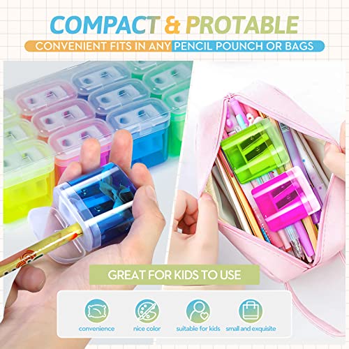 Shemira 60 Pack Pencil Sharpeners Bulk, Manual Pencil Sharpener for Kids, Double Hole Handheld Portable Pencil Sharpener, Great for School Classroom Supplies, Office, Home, 4 Colors