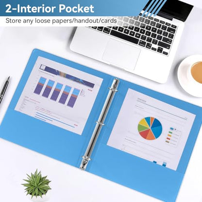 SUIN 1 Inch 3 Ring Binder, Clear 1'' View Presentation Binders with 2 Pockets, Fits 8.5 x 11 Letter Size, Durable Polypropylene, Non-Stick & PVC-Free for School, Office & Home (Aqua Blue) - color: Aqua Blue