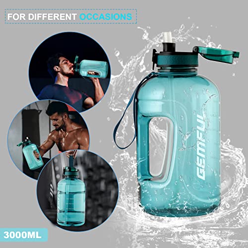 GEMFUL 3 Liter Water Bottle with Straw Time Marker 100oz Water Jug with Straw 2 Pack