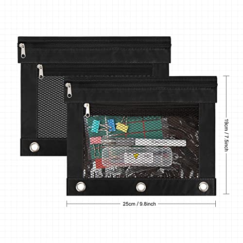IKAYAS 3 Pack Pencil Pouch for 3 Ring Binder with Zipper, Pencil Pouch Bags for Classroom, Black - color: Black