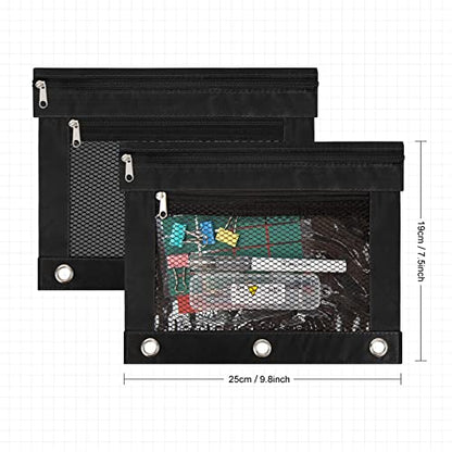 IKAYAS 3 Pack Pencil Pouch for 3 Ring Binder with Zipper, Pencil Pouch Bags for Classroom, Black - color: Black