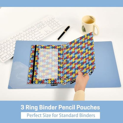 Autism Awareness Puzzle Piece Pencil Pouches for 3 Ring Binder, Zipper Binder Pencil Case, 2 Pack Clear Window Case Bag for Office Organizers - color: Autism Awareness Puzzle Piece