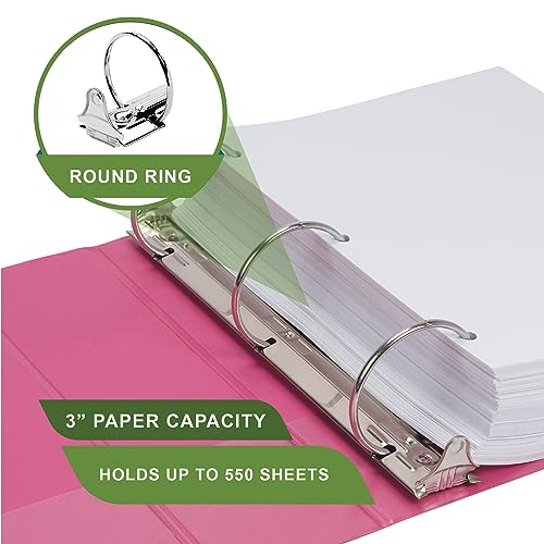 Samsill Earth’s Choice™, Durable Fashion Color 3 Ring View Binder, 3 Inch Round Ring, Up to 25% Plant Based Plastic, Eco-Friendly, USDA Certified Biobased, Pink Berry, Value 2 Pack (U86876) - color: Berry Pink, size: 3", style: 2 Pack