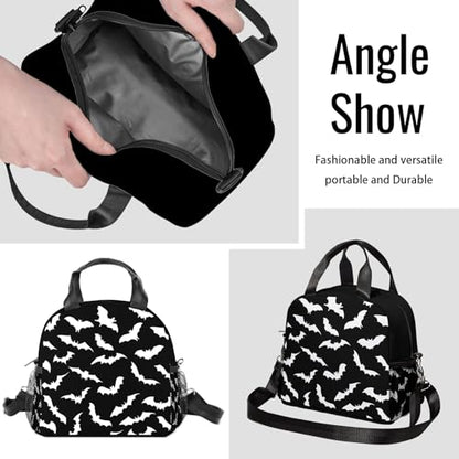 Bats Halloween Lunch Bag Insulated Lunch Box Large Capacity Meal Tote for Kids Women Men Cooler Bag Waterproof Adjustable Shoulder Strap Bat Lunch Tote for Work School Picnic Travel Hiking Office - color: Bat02