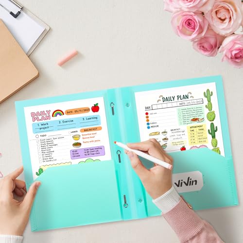 ViVin Sturdy Plastic Folder with Pockets,12 Pack,Heavy Duty Two Pocket 3 Prong Folders,Holds Letter Size Paper,File Folders with Business Card Slot for School Home and Office(Light Green) - color: Light Green, size: 12 PACK