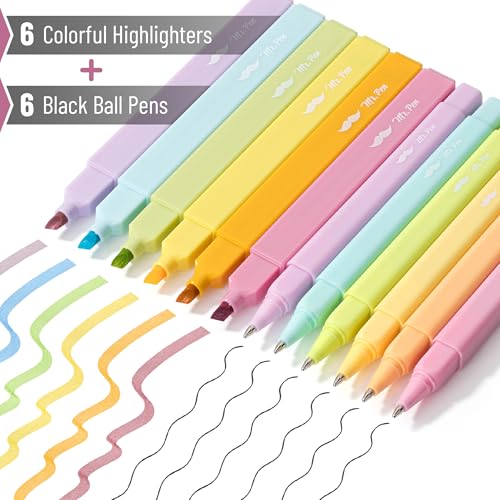 Mr. Pen- Aesthetic Highlighters and Ballpoint Pens No Bleed, 12 Pack | Spring Pastel, Bible Highlighters and Pens No Bleed, Fast Dry and No Smear for Bible Journaling, Planner, School Supplies - color: Spring Pastel, size: 12 Pack