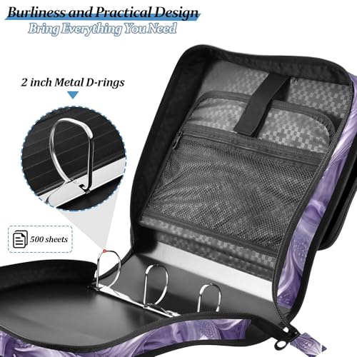 Mandala Zipper Binder with Shoulder Strap, 500 Sheets Capacity, Multiple Pockets 1.5Inch 3 Ring Zipper Binder - color: Mandala