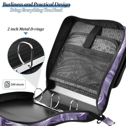 Mandala Zipper Binder with Shoulder Strap, 500 Sheets Capacity, Multiple Pockets 1.5Inch 3 Ring Zipper Binder - color: Mandala
