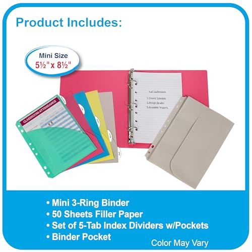 C-Line Mini Binder Starter Kit, Includes Binder, Index Dividers, Filler Paper and Binder Pockets, Colors May Vary, 1 Each (30100) - size: 1 Count (Pack of 1), style: Starter Kit