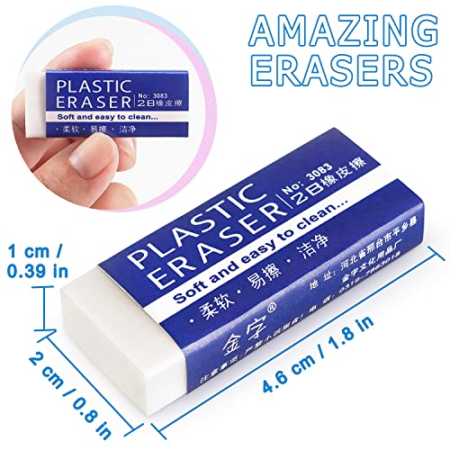 Tamaki Erasers, Large, White, 24 Pack | Erasers for School Office, Art Eraser for Drawing