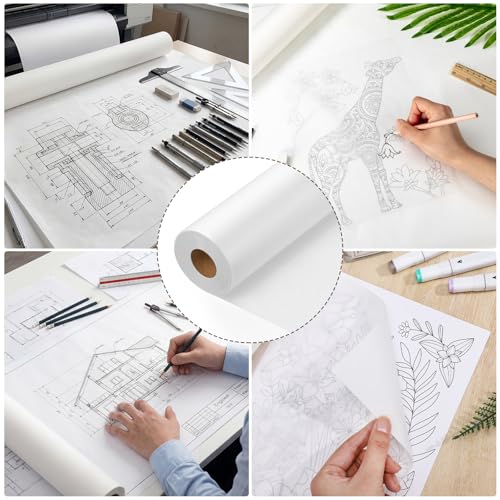 Tracing Paper Roll 36 in × 50 yd, White Pattern Paper for Sewing | 26 gsm Translucent Paper, Tear Resistant, Smooth for Tracing, Drawing, Sketching, Patterns, Gift Wrap - size: 36in x 50yd