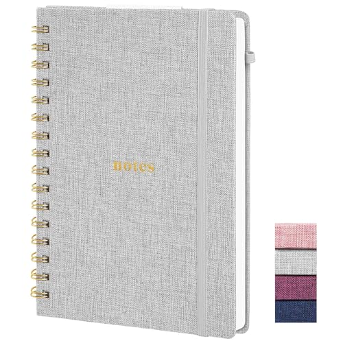 A5 Spiral Notebook, Fabric Hardcover College Ruled Journal | 100GSM Paper 160 Lined Pages, 5.7"x8.39" Steno Pads with Elastic Band & Pen Loop, for Work, School Note Taking (Gray) - color: Gray, size: A5-Spiarl Notebook-160pages
