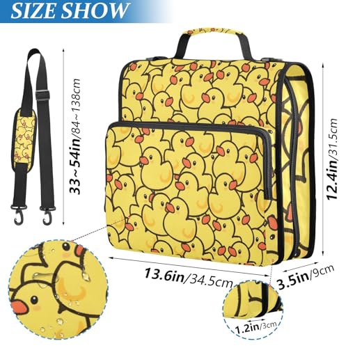 Zipper Binder Duck Pattern 3 Ring Binder with Shoulder Strap 500 Sheet Capacity Storage Organizer File Folder