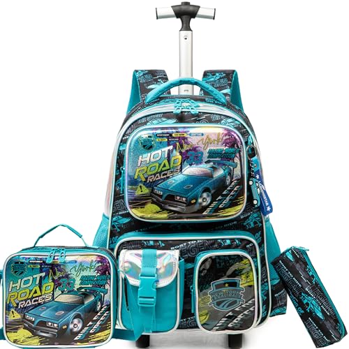 Meetbelify Kids Rolling Backpack with Wheels for Boys Rolling Backpacks with Lunch Box for Elementary School Students 3 in 1 Travel Luggage Suitcase for Boys Age 8-10 - color: Boy 04