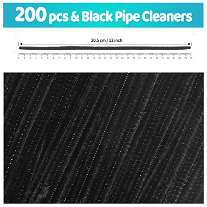 Iooleem 200pcs Black Pipe Cleaners, Chenille Stems, Pipe Cleaners for Crafts, Pipe Cleaner Crafts, Art and Craft Supplies. - color: Black, size: Small Pack