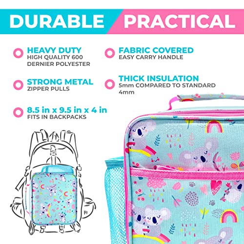 Bento Lunch Box for Kids with Thermo Food Jar for Hot Food Soup, Insulated Lunch Bag and Ice Cold Pack Set, Stainless Steel Lunch Thermal, Container Boxes with 4 Compartments, Koala - color: Koala