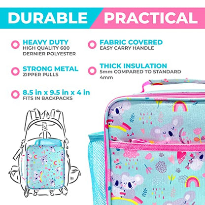Bento Lunch Box for Kids with Thermo Food Jar for Hot Food Soup, Insulated Lunch Bag and Ice Cold Pack Set, Stainless Steel Lunch Thermal, Container Boxes with 4 Compartments, Koala - color: Koala
