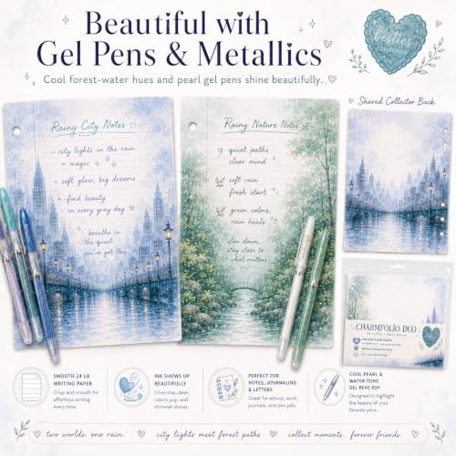 Charmfolio Duo Rainy City & Rainy Nature Binder Paper, 80 College Ruled Sheets, 8.5 x 11 3 Hole Punched Loose Leaf Stationery, Back to School Basics, Backpack Essentials for Besties