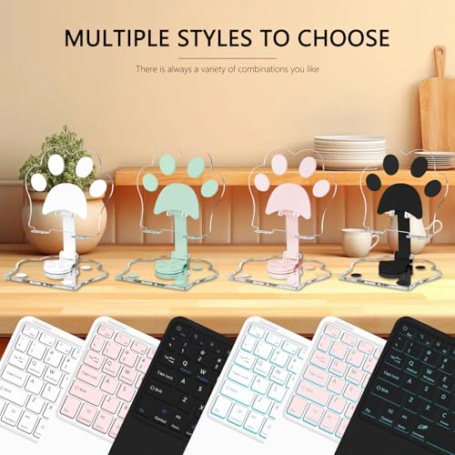 for Bluetooth Keyboard Touchpad Built, Cute Tablet Stand Adjustable & Foldable, 7-Color Wireless Rechargeable Bluetooth for iPad, iPad Pro/Mini/Air,Samsung Xiaomi Tablets, etc-Pure White - color: D-Touchpad Backlight Keyboard-Pure White