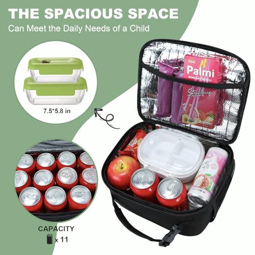Kids Lunch Box for Boys Girls Lunch Bag Insulated Durable Lunchbox Children Lunch Tote Bag for School Black - color: Black