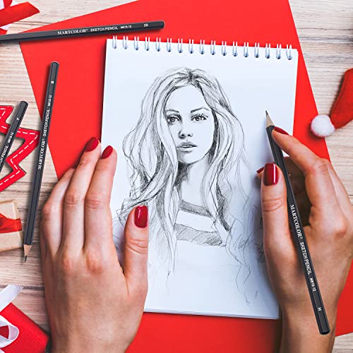 MARTCOLOR Drawing Sketching Pencils Set, 12 Pack Graphite Pencils(14B - 2H), Ideal for Drawing Art, Sketching, Shading, Artist Pencils for Beginners & Pro Artists