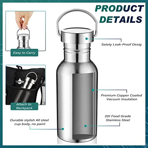 CHENGU 12 Pieces Sports Water Bottle 17 oz Stainless Steel Water Bottle Silver Uninsulated Single Walled Stainless Steel Sports Bottle for Runners, Hikers, Picnics, Cyclists and Beach Goers