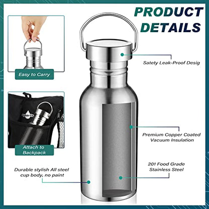 CHENGU 12 Pieces Sports Water Bottle 17 oz Stainless Steel Water Bottle Silver Uninsulated Single Walled Stainless Steel Sports Bottle for Runners, Hikers, Picnics, Cyclists and Beach Goers