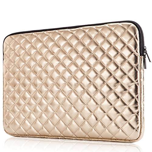TRIUMPH VISION Puffy Laptop Sleeve Pouch Case Protective Bag Lined Padded | Puffy Laptop Case 15.6 in Quilted Leather Protection Shockproof Cushion Padding Fashion with Pocket Safe Golden - color: Gold Quilted, size: 15.6 Inch