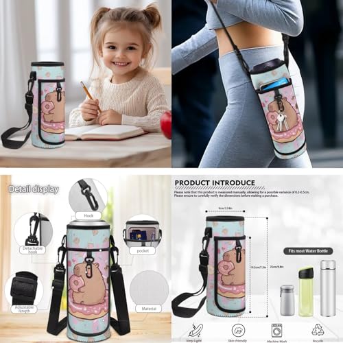 CLOHOMIN Cute Capybara Backpack and Lunch Bag Set 11-12 Primary School Bookbag for Girls 4th Grade Leakproof Cooler Bags Water Bottle Holder with Strap Kids School Bag Children Book Bags, 3pcs - color: Capybara Doughnut