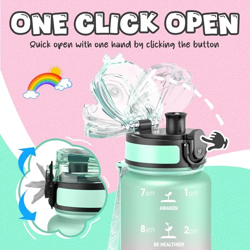 OLDLEY Kids Water Bottle for School, 17 oz (2 lids) BPA-Free Reusable Leak-proof Durable Tritan Plastic Water Bottles with Straw & Chug Lids, Anti-dust Spout Cover (Mintpink) - color: Mintpink, size: 17 Ounces