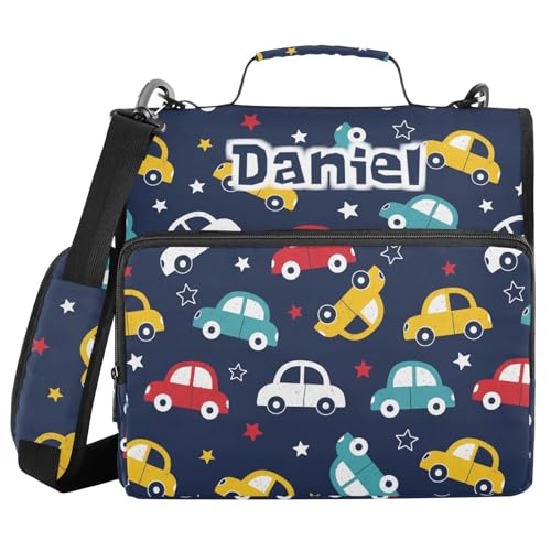 Custom Cars Stars Black Pattern 3 Ring Zipper Binder with Shoulder Strap & Handle 1.5 Inch D-Ring Zippered Bag with Multiple Pocket, Personalized Binder Organizer for School or Office - color: Cars Stars Black