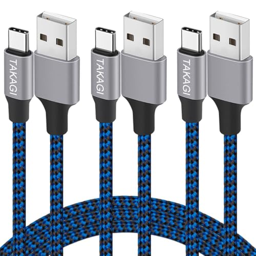 TAKAGI USB to USB C Cable (3Pack 6ft) USB A to Type C Cable Fast Charging Nylon Braided Data Sync Transfer Cord USB C Charger (Blue) - color: Blue