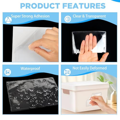 56 Pack Clear Self-Adhesive Pockets, 3" x 5" Index Card Pockets with Top Open Loading, PVC Label Holders for Organizing Storage Bins, Library Card, Drawer, and Protecting Your Cards - size: 3" x 5", style: 56 Pack