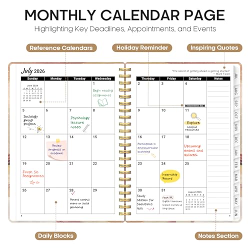 Planner 2026-2027, Academic Year Monthly and Weekly Calendar Planner, Jul 2026 - Jun 2027, Hardcover Teacher Student Planning Agenda book with Tabs, Perfect for School Office Supplies, 6.3" x 8.5" - Landscape - color: C-Landscape, size: (6.3"x8.5")a5